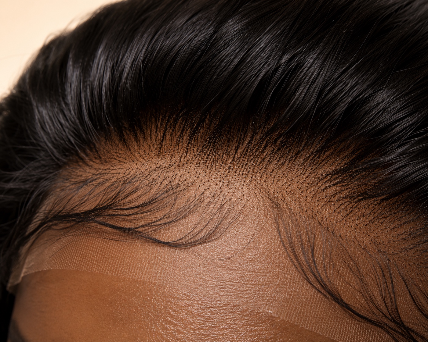 Close-up detail of a natural lace hairline